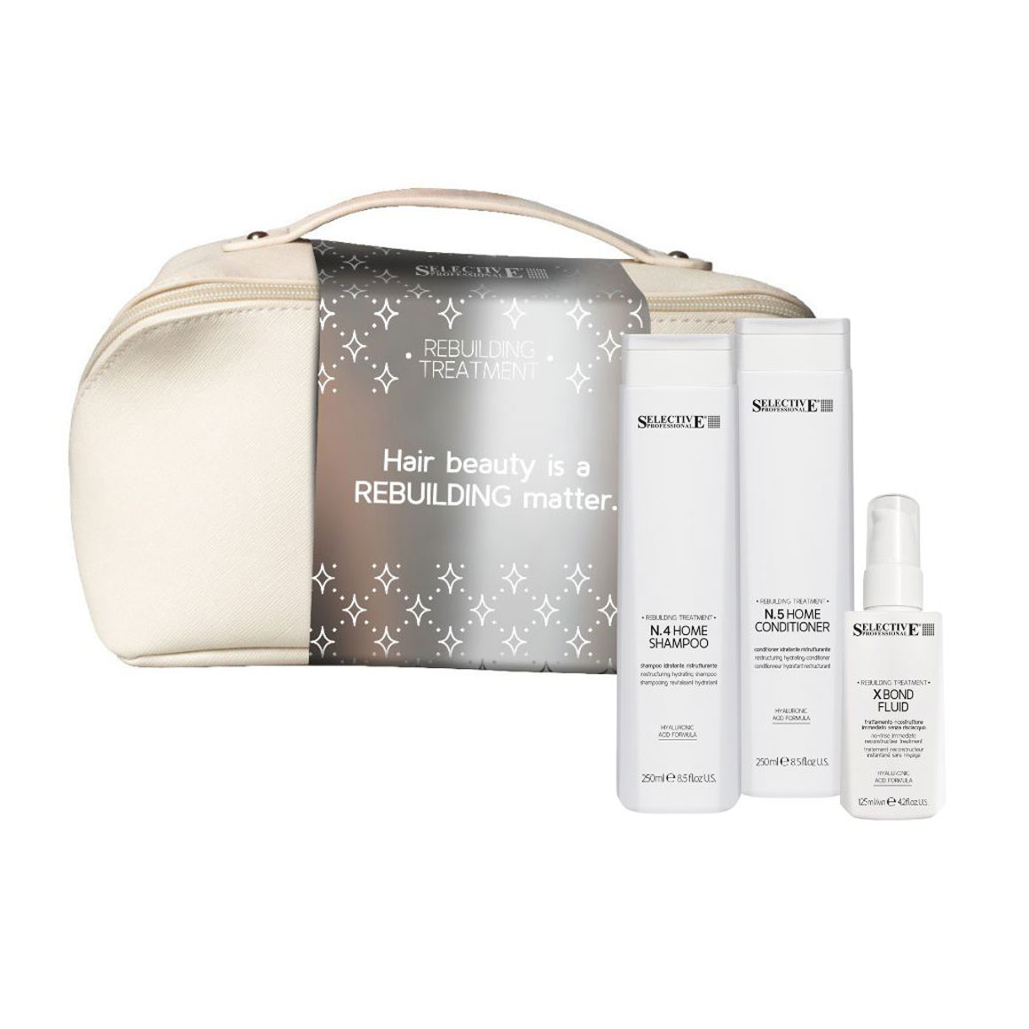 Уцінка! Подарунковий набір для волосся Selective Professional Rebuilding Xmas Pack (шампунь, 250 мл + кондиціонер, 250 мл + флюїд, 125 мл + косметичка, 1 шт)